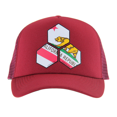 Op maat gedrukt rode truckerhoed, hoogwaardige zomer baseballpet.