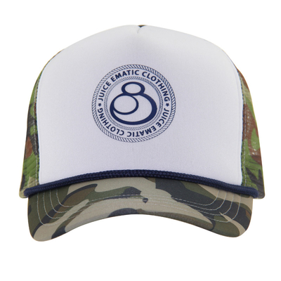 Camouflage printpatroon rand en mesh trucker caps met witte voorpaneel