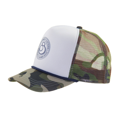 Camouflage printpatroon rand en mesh trucker caps met witte voorpaneel