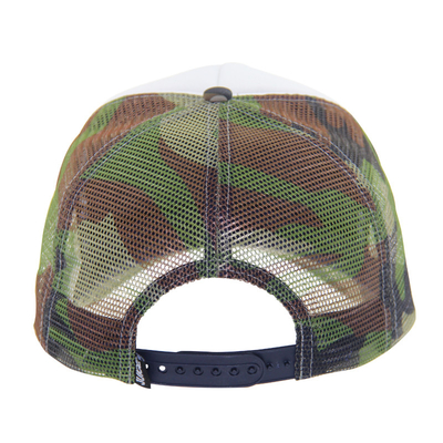 Camouflage printpatroon rand en mesh trucker caps met witte voorpaneel