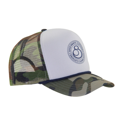 Camouflage printpatroon rand en mesh trucker caps met witte voorpaneel