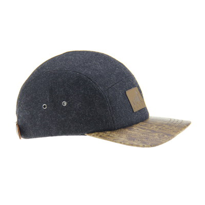 Bamboe PU Wolle Camping Baseball Cap 5 Panel Snapback Hoed Met Leer Gedrukt Logo