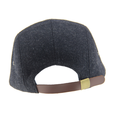 Bamboe PU Wolle Camping Baseball Cap 5 Panel Snapback Hoed Met Leer Gedrukt Logo