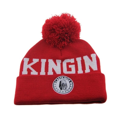 Pom Pom Op Top Gebreide Beanie Hoeden Met Jacquard Logo Op maat