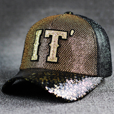 De hele dag Comfort 5 Panel Mesh Trucker Hoed Sequin Trucker Hoed Verstelbaar