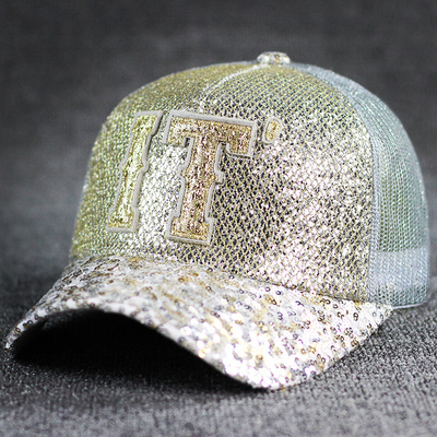 De hele dag Comfort 5 Panel Mesh Trucker Hoed Sequin Trucker Hoed Verstelbaar