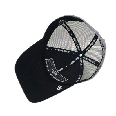 6 Panelen Flat Peak Verstelbare Mesh Trucker Caps Met Applique Borduurwerk