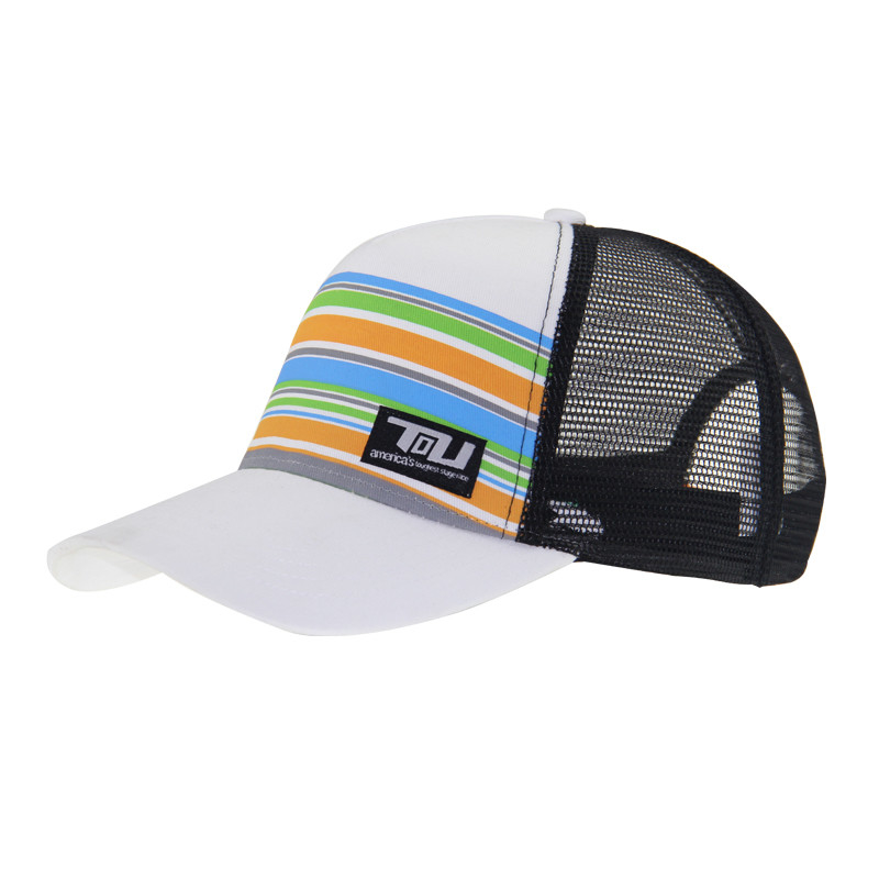Een maat Mid-profiel Trucker Hoed Kleurrijke Trucker Hoeden Op maat Stripes Printing